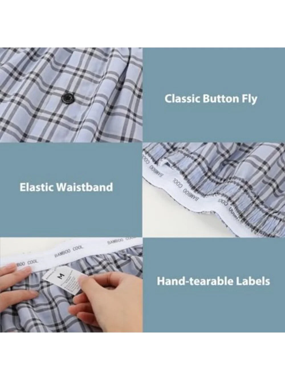 Breathable Men's Woven Boxer Shorts 6 Pack | Loose Fit, Button Fly, Bamboo Cool